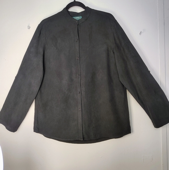 100%Silk Lauren Ralph Lauren Women's Button Down Shirt,Black,roll-up tap sleeve. - Picture 1 of 16